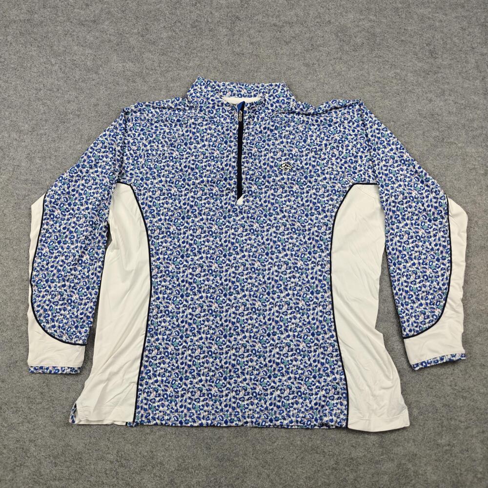 Peter Millar Pullover Womens XL Blue Floral Collared Zip Golf Activewear